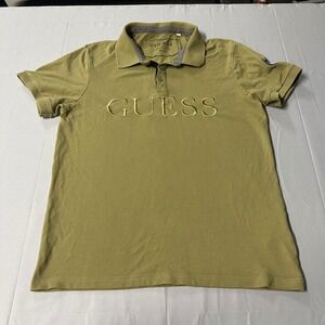 Guess Mens Olive Green Embroidered Logo Polo Shirt Los Angeles Patch Slim Fit M